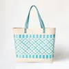 Fashnzfab Quatrefoil Patterned Basket Weave Tote Bag / Shoulder Bag In Blue