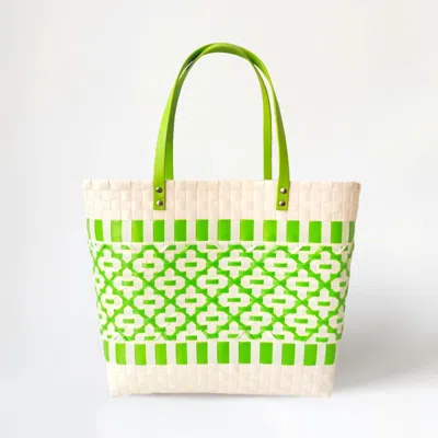 Fashnzfab Quatrefoil Patterned Basket Weave Tote Bag / Shoulder Bag In Green