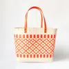 Fashnzfab Quatrefoil Patterned Basket Weave Tote Bag / Shoulder Bag In Orange