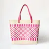 Fashnzfab Quatrefoil Patterned Basket Weave Tote Bag / Shoulder Bag In Pink
