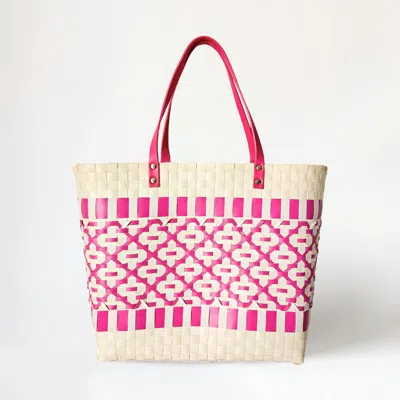 Fashnzfab Quatrefoil Patterned Basket Weave Tote Bag / Shoulder Bag In Pink