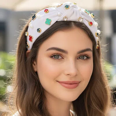 Fashnzfab Quatrefoil Pearl Stone Charm Embellished Knot Wide Headband In Multi
