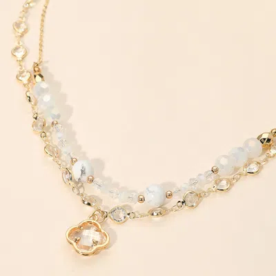 Fashnzfab Quatrefoil Pendant Accent Dual Layer Beaded Necklace - Clear, Gold In Multi