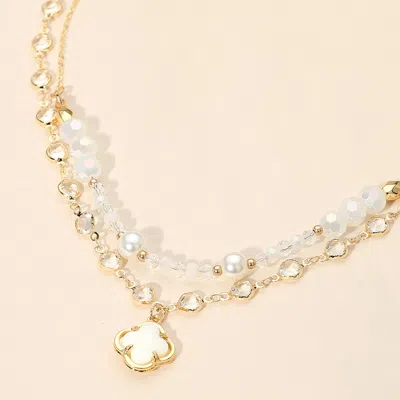 Fashnzfab Quatrefoil Pendant Accent Dual Layer Beaded Necklace In Multi
