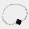 Fashnzfab Quatrefoil Pointed Stainless Steel Ball Beaded Stretch Bracelet Black, Silver In Multi