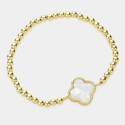 Fashnzfab Quatrefoil Pointed Stainless Steel Ball Beaded Stretch Bracelet In Gold