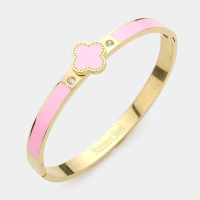 Fashnzfab Quatrefoil Pointed Stainless Steel Hinged Bracelet In Gold