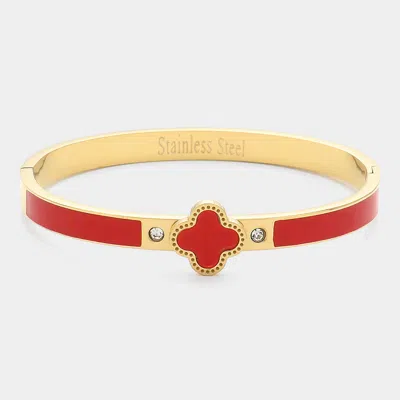 Fashnzfab Quatrefoil Pointed Stainless Steel Hinged Bracelet In Gold