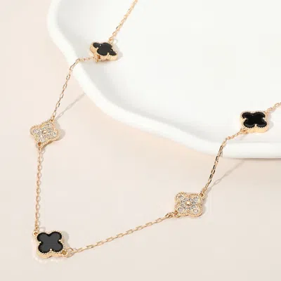 Fashnzfab Quatrefoil Station Long Necklace - Black, Gold In Multi