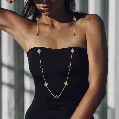 Fashnzfab Quatrefoil Station Long Necklace In Gold