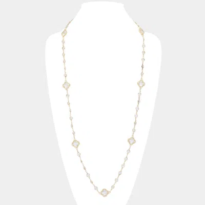 Fashnzfab Quatrefoil Station Long Necklace In Gold