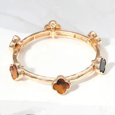 Fashnzfab Quatrefoil Station Stretch Bracelet - Brown