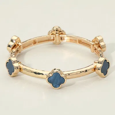 Fashnzfab Quatrefoil Station Stretch Bracelet In Blue