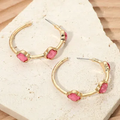 Fashnzfab Quatrefoil Stone Around Hoop Earrings In Gold