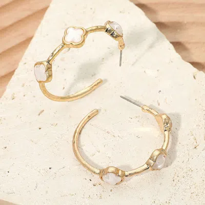 Fashnzfab Quatrefoil Stone Around Hoop Earrings In Silver