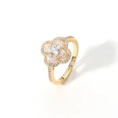 Fashnzfab Quatrefoil Stone Pointed Adjustable Ring - Clear, Gold