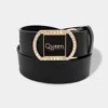 Fashnzfab Queen Message Accented Faux Leather Belt In Black