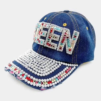 Fashnzfab Queen Message Bling Baseball Cap In Blue