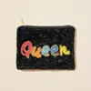 Fashnzfab Queen Message Seed Beaded Mini Pouch Bag In Black