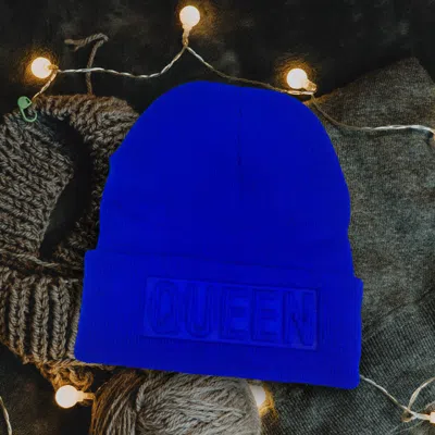 Fashnzfab Queen Message Solid Knit Beanie Hat In Blue
