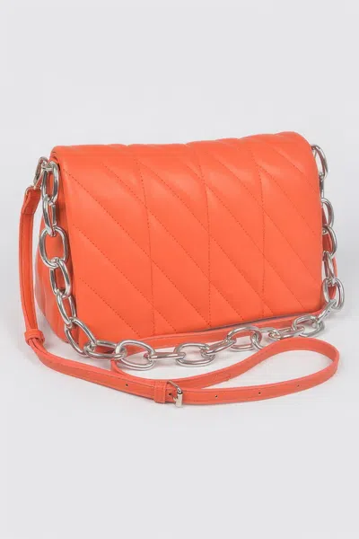 Fashnzfab Quilted Chain Shoulder Bag In Orange
