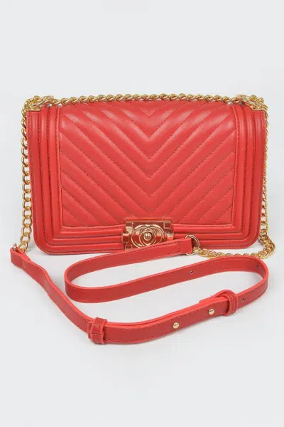 Fashnzfab Quilted Chain Shoulder Bag In Red