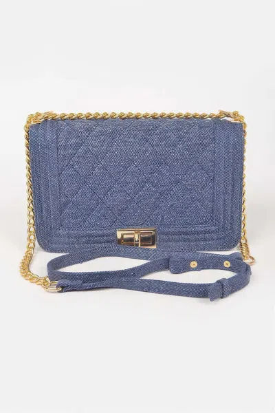 Fashnzfab Quilted Denim Shoulder Bag In Blue
