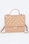 Fashnzfab Quilted Enamel Backpack In Beige