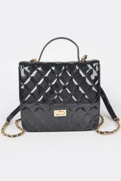 Fashnzfab Quilted Enamel Backpack In Black