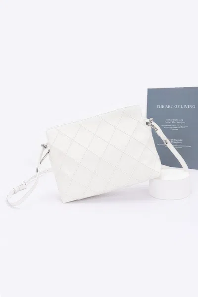 Fashnzfab Quilted Faux Leather Bucket Crossbody Bag In White