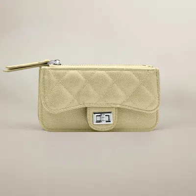 Fashnzfab Quilted Faux Leather Compact Card Holder Keychain Wallet In Gold