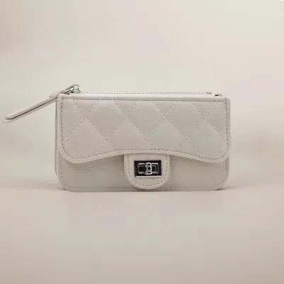 Fashnzfab Quilted Faux Leather Compact Card Holder Keychain Wallet In Multi