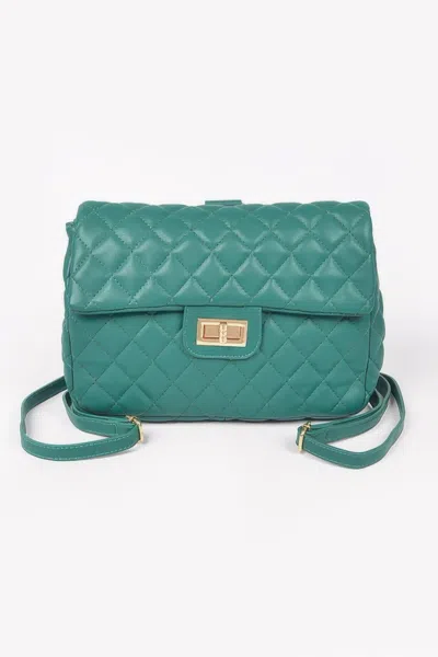 Fashnzfab Quilted Faux Leather Flap Backpack In Blue
