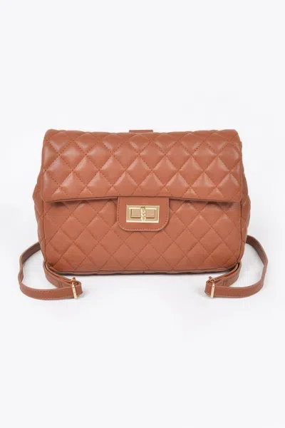 Fashnzfab Quilted Faux Leather Flap Backpack In Brown