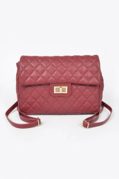 Fashnzfab Quilted Faux Leather Flap Backpack In Red