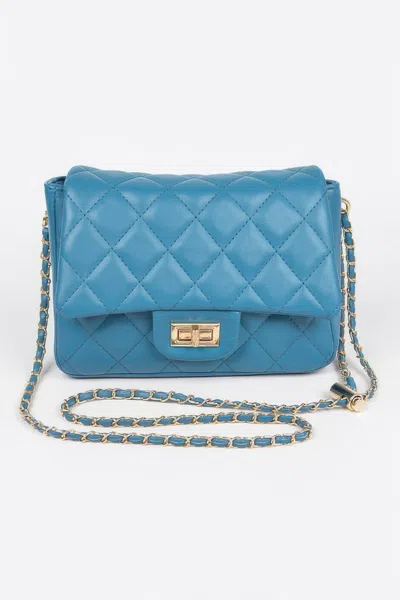 Fashnzfab Quilted Faux Leather Flap Bag In Blue
