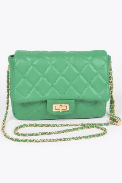 Fashnzfab Quilted Faux Leather Flap Bag In Green
