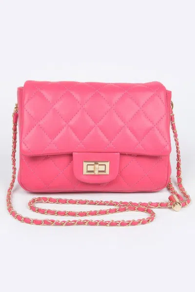 Fashnzfab Quilted Faux Leather Flap Bag In Pink