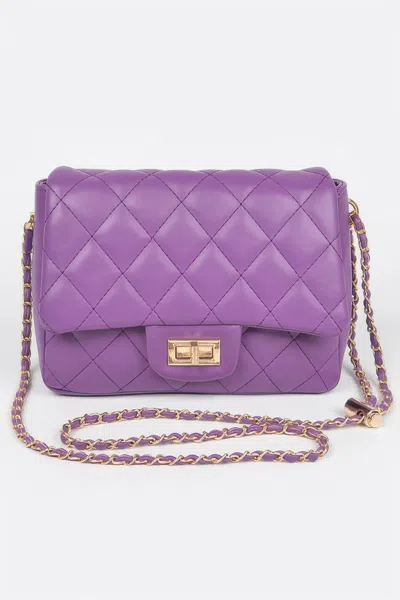 Fashnzfab Quilted Faux Leather Flap Bag In Purple
