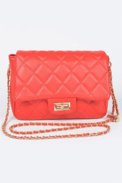 Fashnzfab Quilted Faux Leather Flap Bag In Red