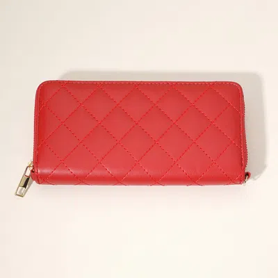 Fashnzfab Quilted Faux Leather Long Wallet In Red