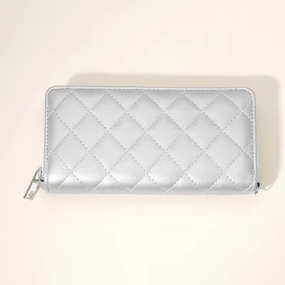 Fashnzfab Quilted Faux Leather Long Wallet In Silver