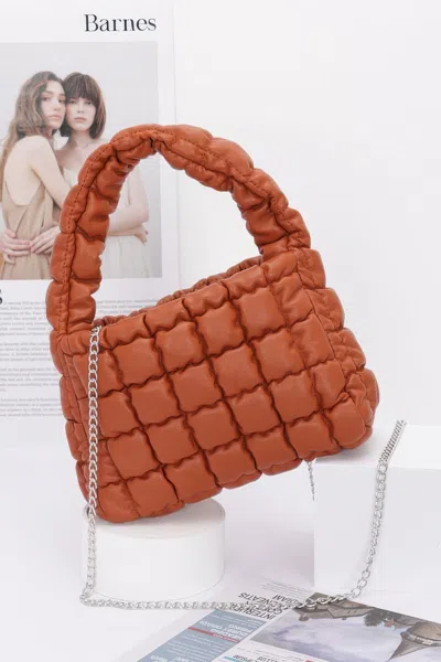 Fashnzfab Quilted Faux Leather Padded Handle Bag In Brown