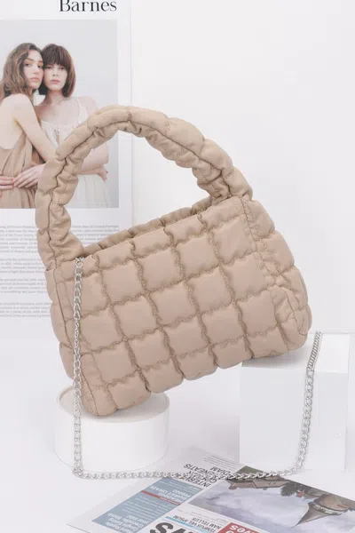Fashnzfab Quilted Faux Leather Padded Handle Bag In Sand