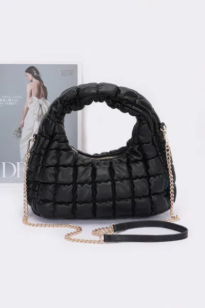 Fashnzfab Quilted Faux Leather Padded Hobo Bag In Black
