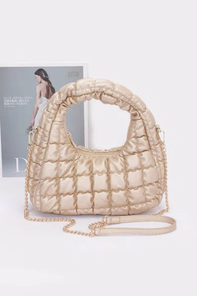 Fashnzfab Quilted Faux Leather Padded Hobo Bag In Gold