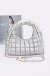 Fashnzfab Quilted Faux Leather Padded Hobo Bag In Silver