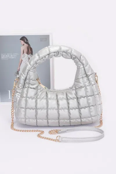 Fashnzfab Quilted Faux Leather Padded Hobo Bag In Silver