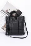 Fashnzfab Quilted Faux Leather Padded Tote Bag In Black