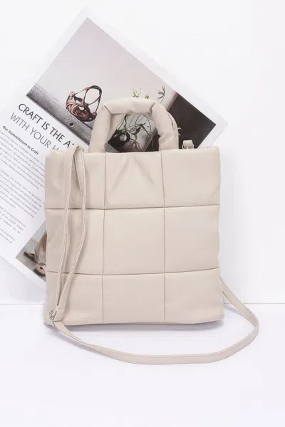 Fashnzfab Quilted Faux Leather Padded Tote Bag In Sand